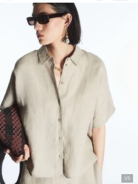 COS Natural Beige Short-Sleeve Linen Button-Down Shirt